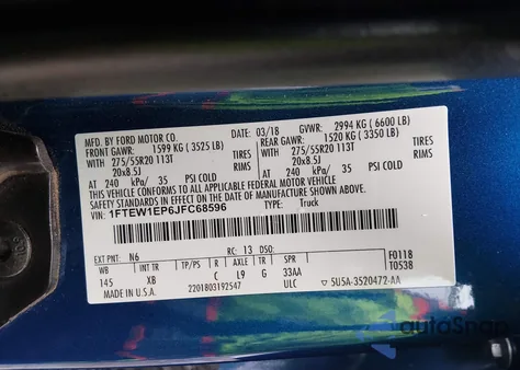 2018 Ford F-150 Xlt из США, поврежденный, VIN 1FTEW1EP6JFC68596